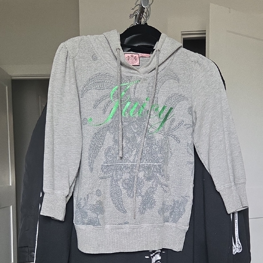 Juicy Couture Light Gray Hoodie with Green Accents
